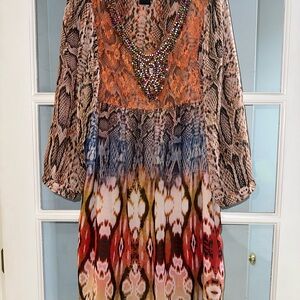 Urban Mangoz Midi Dress Sz L Artsy Rustic Bohemian Hippie Snake Lined Beaded